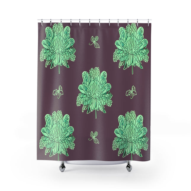 Mint Green Floral Butterflies Shower Curtain, 71" x 74"