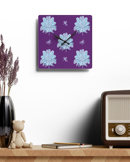Blue Floral Butterflies Acrylic Wall Clock, Round or Square, 10.75" x 10.75"