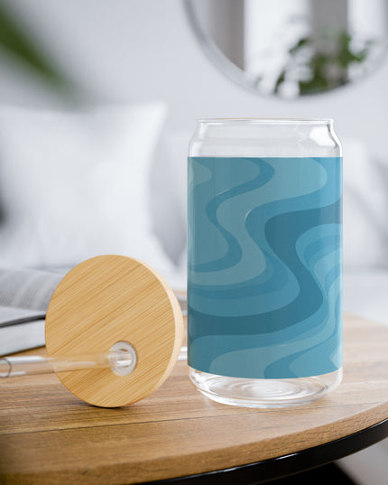Sky Blue Wavey Sipper Glass, 16oz