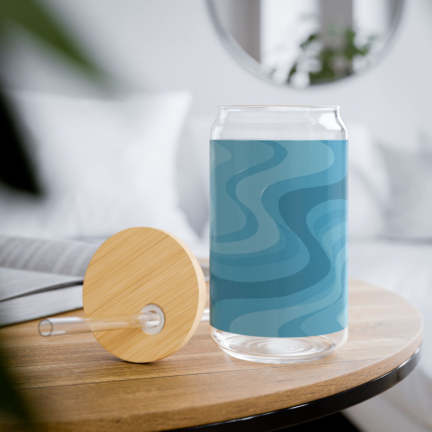 Sky Blue Wavey Sipper Glass, 16oz