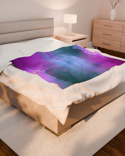 Dark Blue Green Sea Purple Fog Velveteen Plush Blanket, 50" x 60"