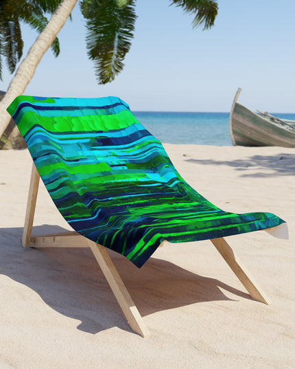Striped Blue Green Beach Towel, 30" x 60"