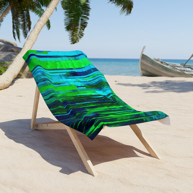 Striped Blue Green Beach Towel, 30" x 60"