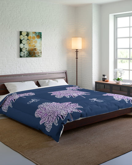 Purple White Floral Butterflies 104" × 88" Comforter