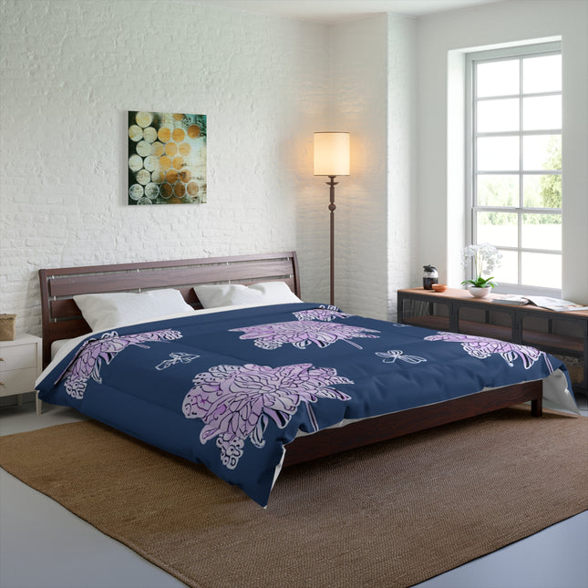 Purple White Floral Butterflies 104" × 88" Comforter