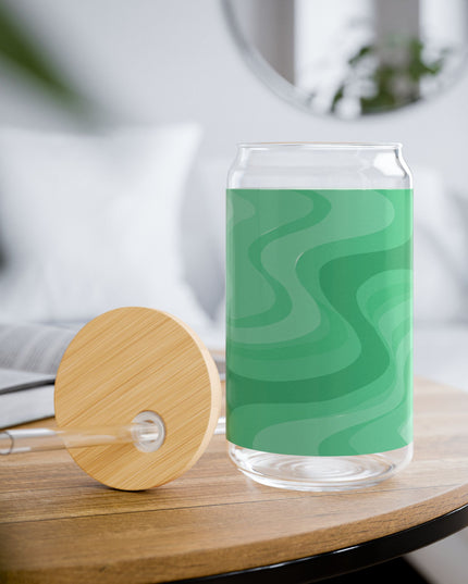 Mint Green Wavey Sipper Glass, 16oz