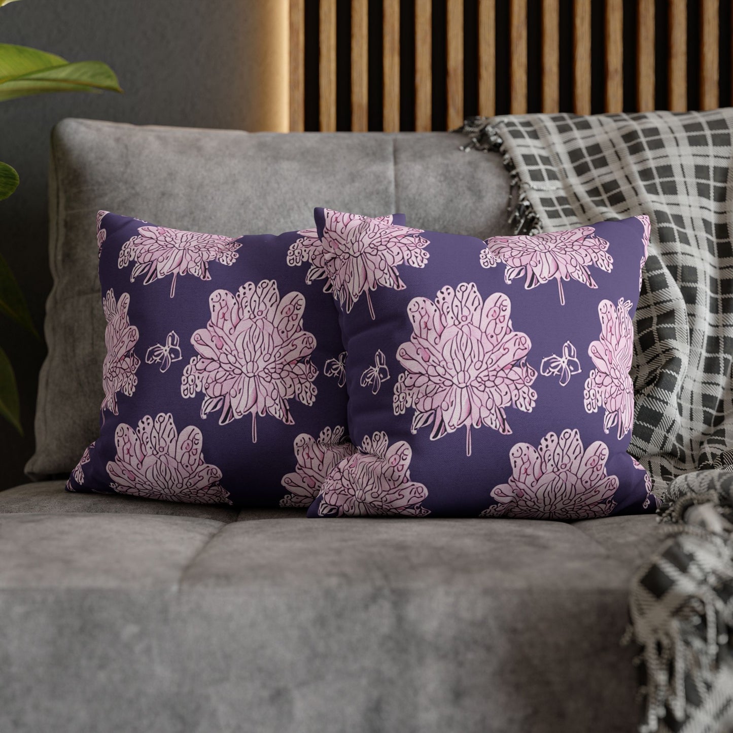 Magenta Floral Butterflies Spun Polyester Square Pillowcase, 14" x 14"