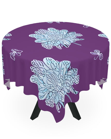 Blue Floral Butterflies Tablecloth, 55" x 55"