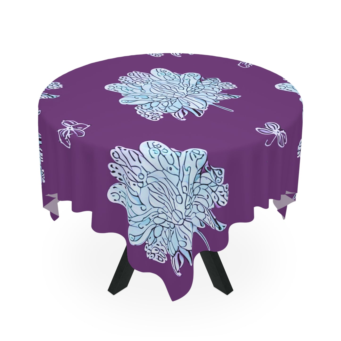 Blue Floral Butterflies Tablecloth, 55" x 55"