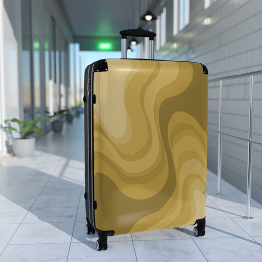 Brown Wavey Large Suitcase with built in lock, 4 double-wheels, telescopic handle, and ABS back hard-shell