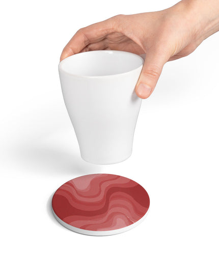 Power Red Wavey 4" x 4" Round Ceramic Coaster