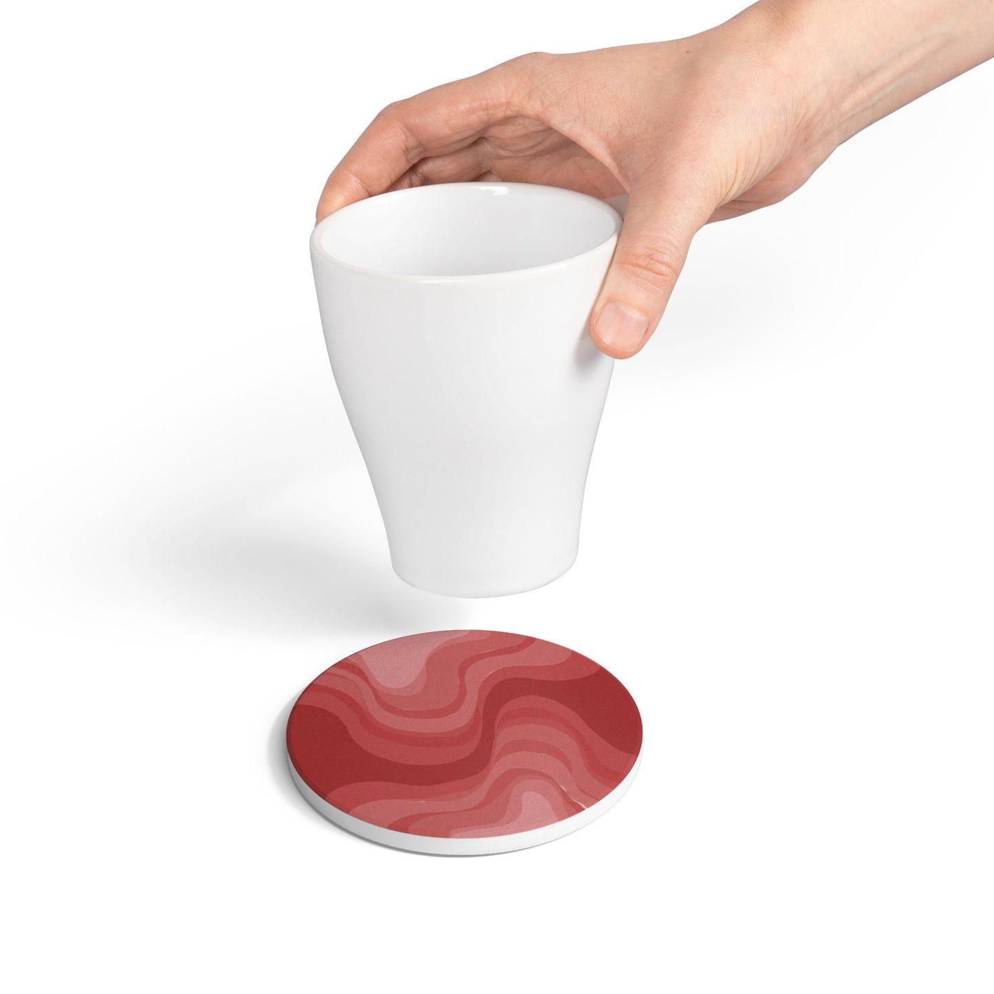 Power Red Wavey 4" x 4" Round Ceramic Coaster