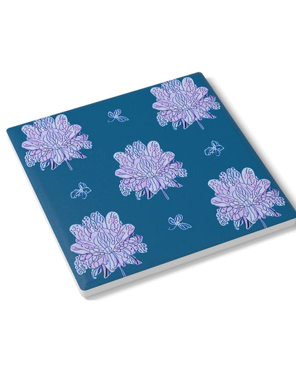 Lavender Floral Butterflies 4" x 4" Square Ceramic Coaster