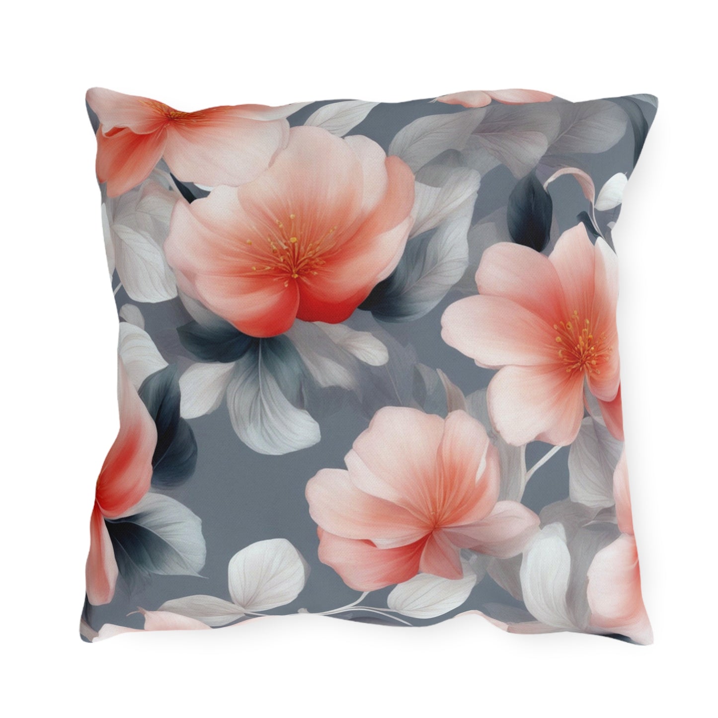 Red Blossom Floral Bunch 18" x 18" Outdoor Pillow