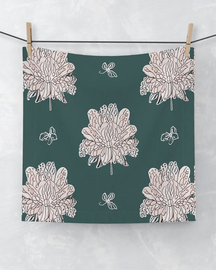 Soft White Floral Butterflies Face Towel, 13" x 13"