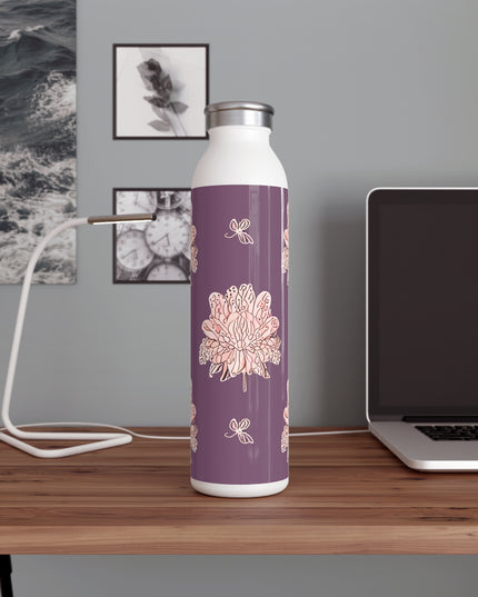 Pink Floral Butterflies Slim Water Bottle, 20 oz White
