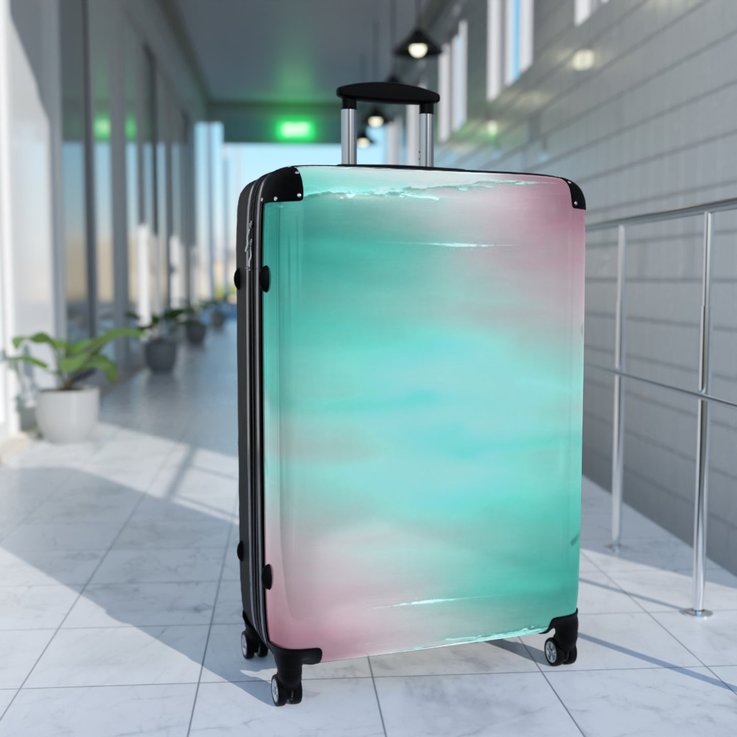 Green Sea Lavender Fog Large Suitcase with built in lock, 4 double-wheels, telescopic handle, and ABS back hard-shell