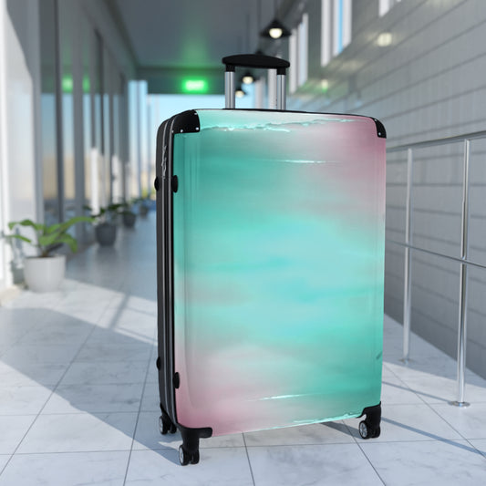 Green Sea Lavender Fog Large Suitcase with built in lock, 4 double-wheels, telescopic handle, and ABS back hard-shell