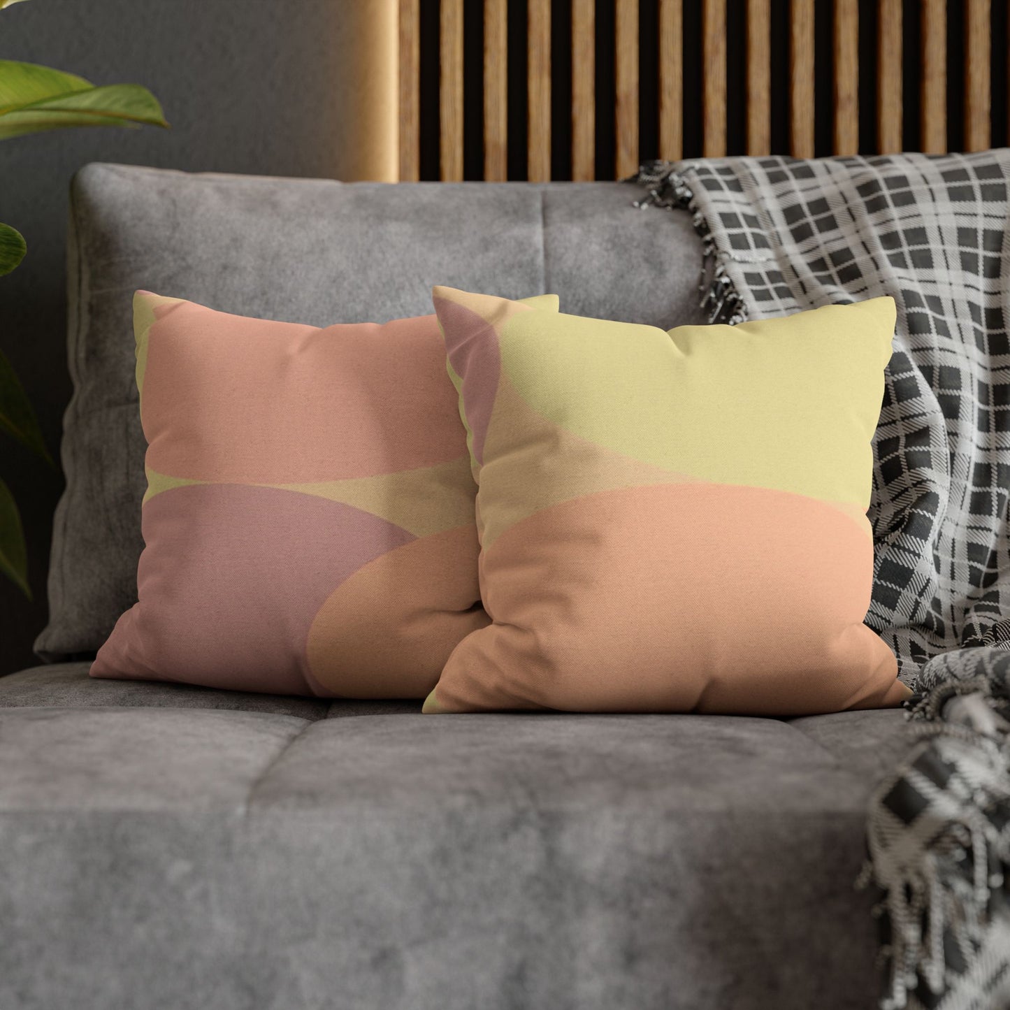 Pastel Hot Peach Patches Spun Polyester Square Pillowcase, 14" x 14"