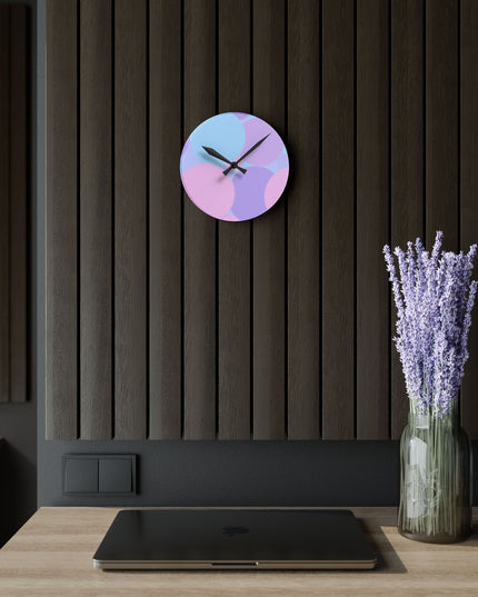 Pastel Purple and Mauve Patches Acrylic Round Wall Clock, 8" x 8"
