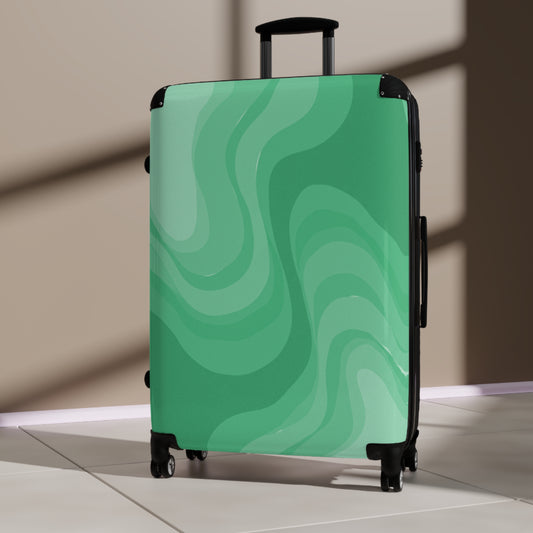 Mint Green Wavey Large Suitcase with built in lock, 4 double-wheels, telescopic handle, and ABS back hard-shell