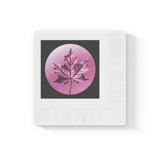 Magenta Maple Leaf White Coined Napkins, 4.8" x 4.8"