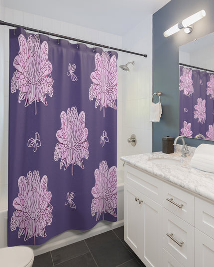 Magenta Floral Butterflies Shower Curtain, 71" x 74"