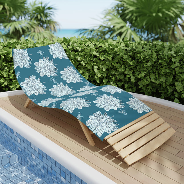 Tif Green White Floral Butterflies Beach Towel, 30" x 60"