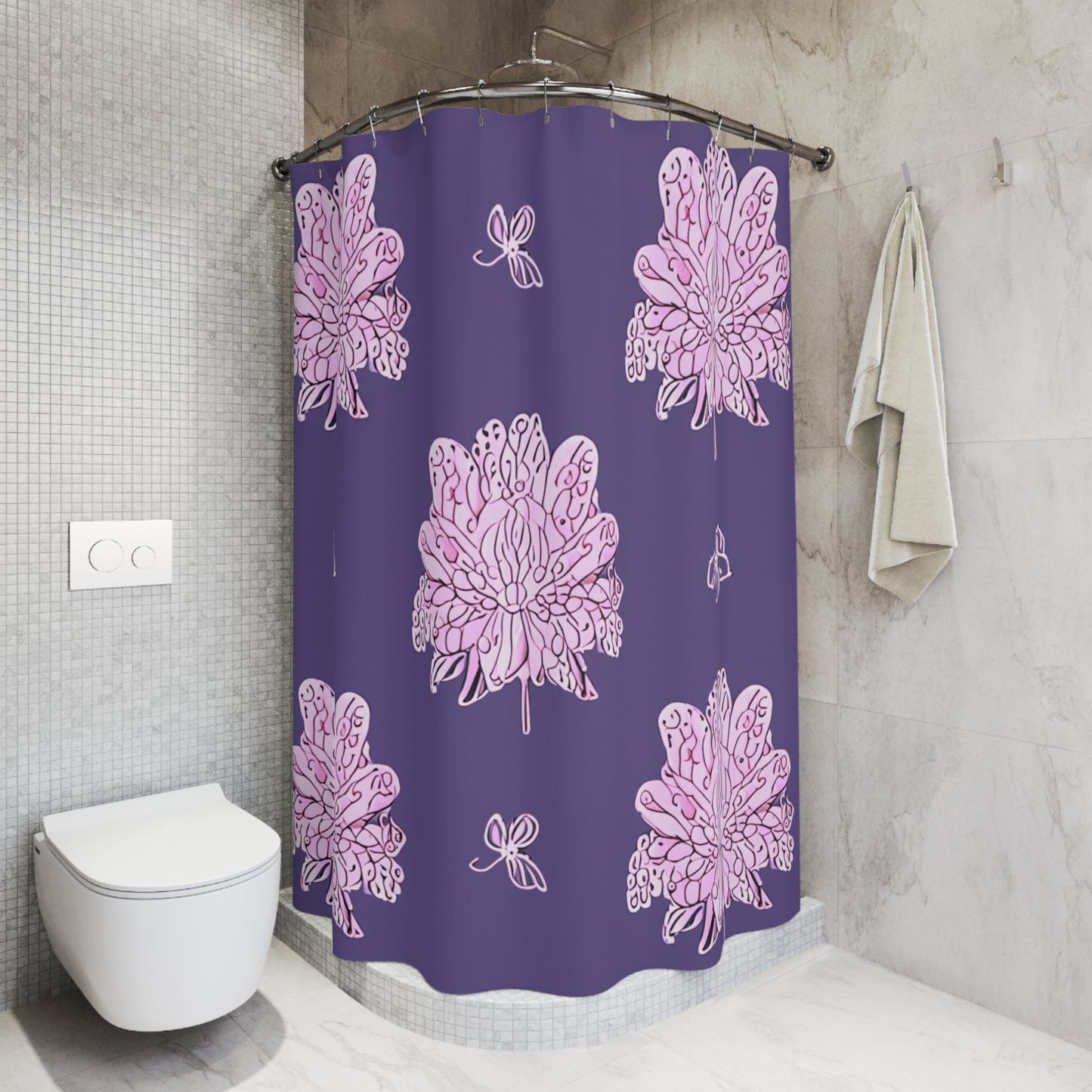 Magenta Floral Butterflies Shower Curtain, 71" x 74"