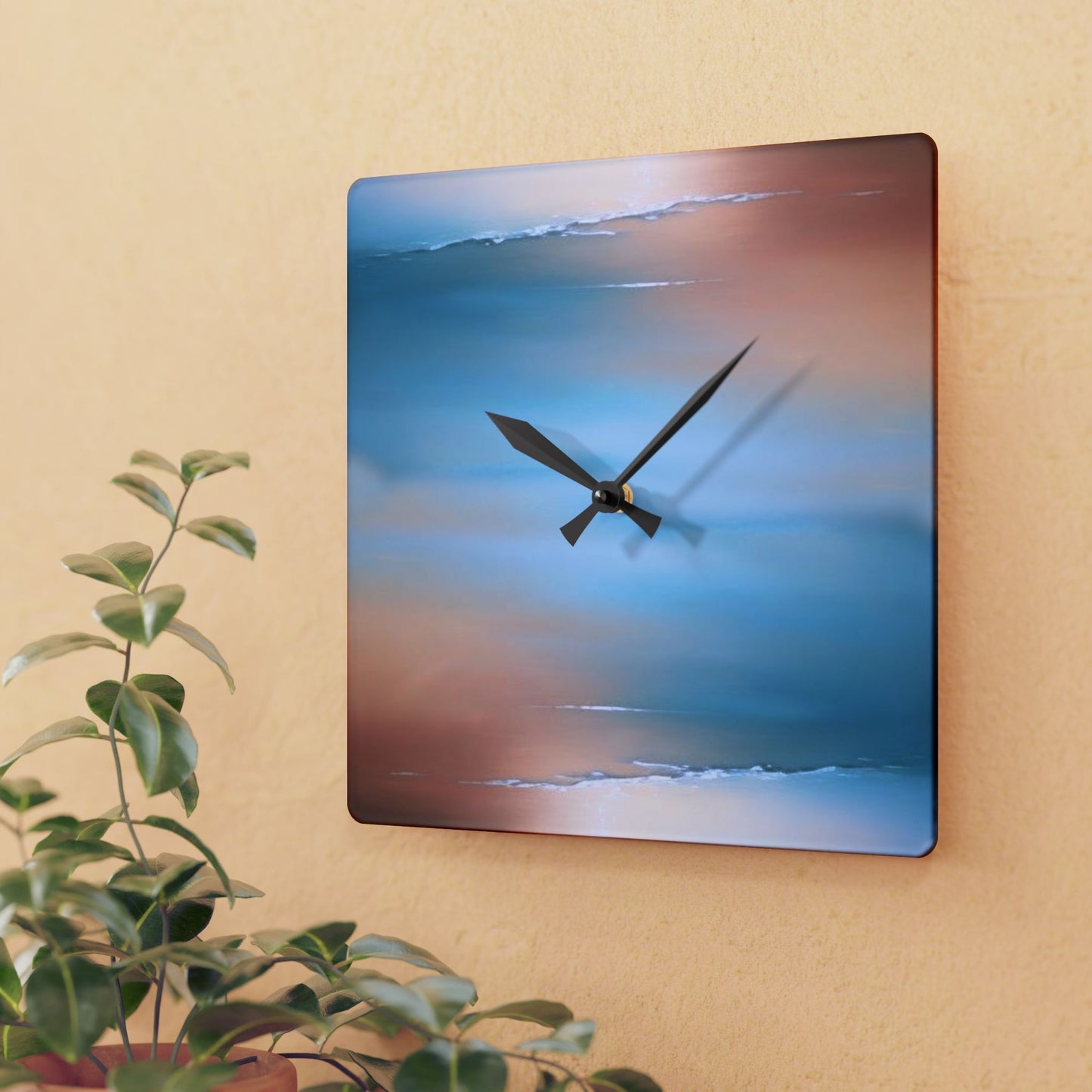 Blue Sea Peach Fog Acrylic Wall Clock, Round or Square, 10.75" x 10.75"