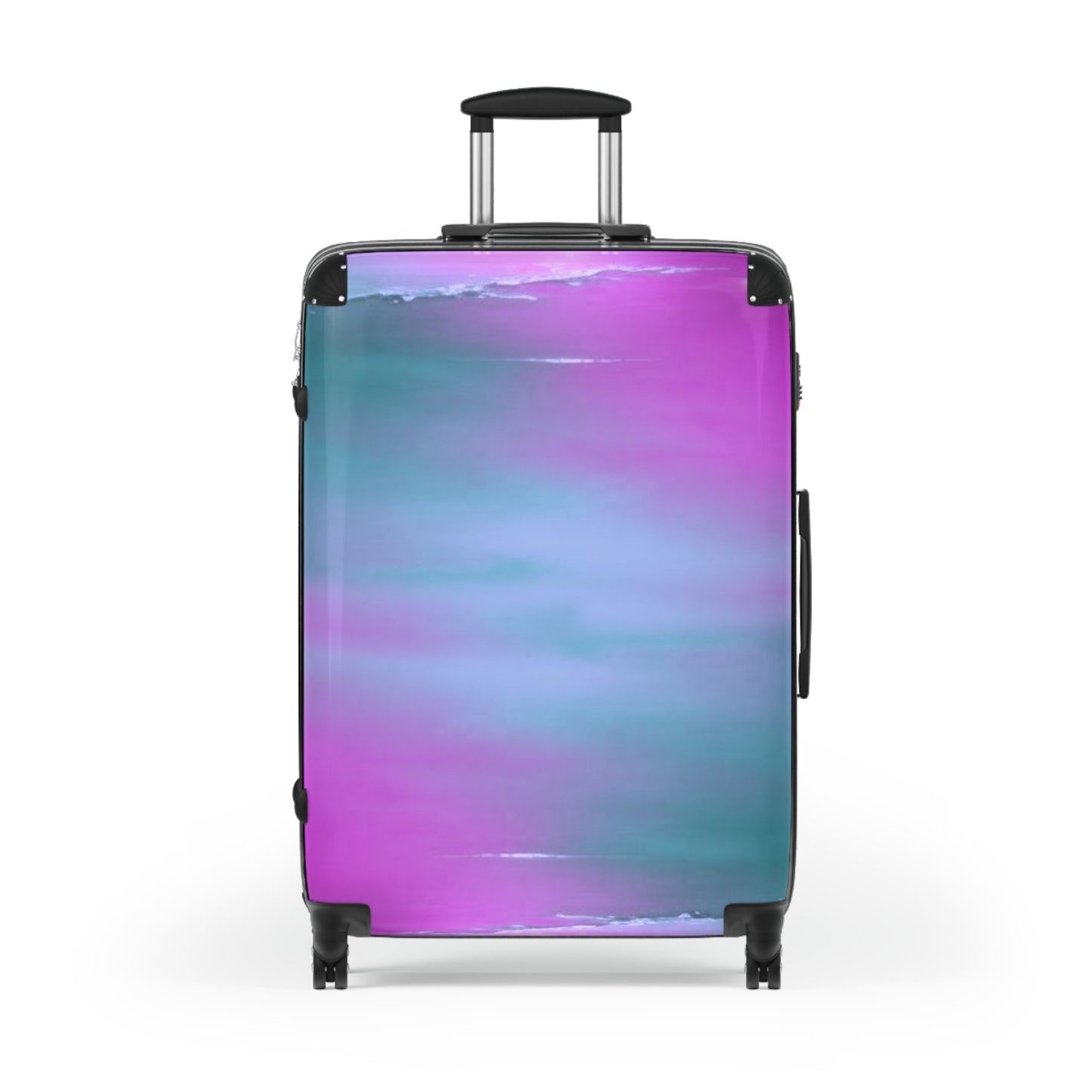 Dark Blue Green Sea Purple Fog Large Suitcase with built in lock, 4 double-wheels, telescopic handle, and ABS back hard-shell