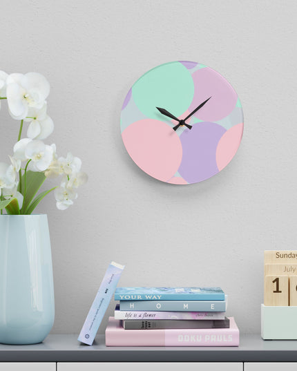 Pastel Peach and Soft Green Patches Acrylic Wall Clock, Round or Square, 10.75" x 10.75"