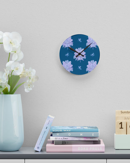 Lavender Floral Butterflies Acrylic Round Wall Clock, 8" x 8"