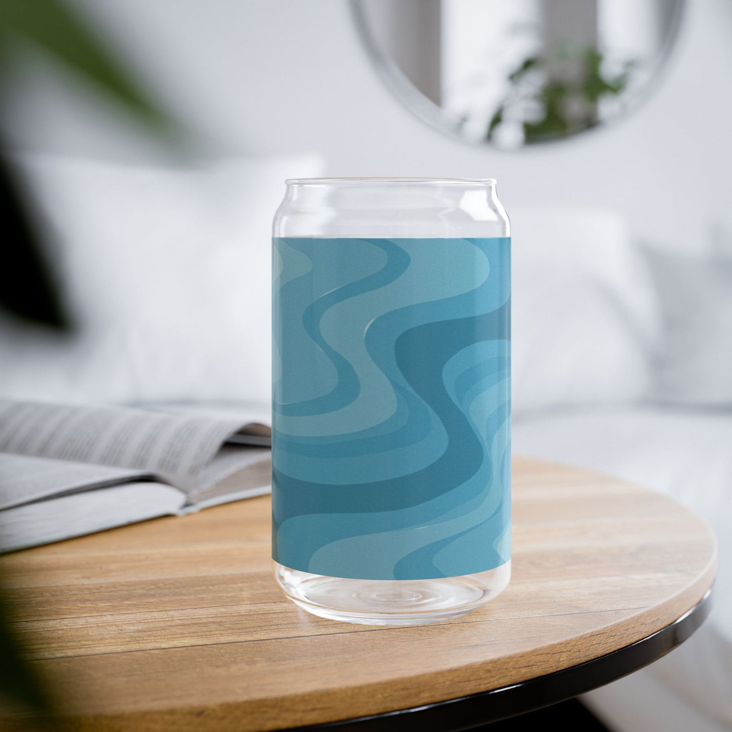 Sky Blue Wavey Sipper Glass, 16oz