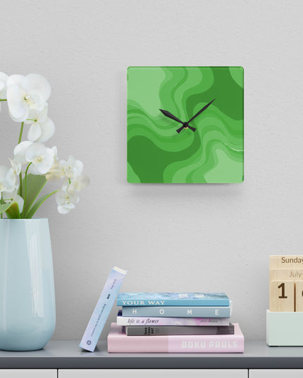 Greenie Meanie Wavey 10.75" x 10.75" Round or Square Acrylic Wall Clock
