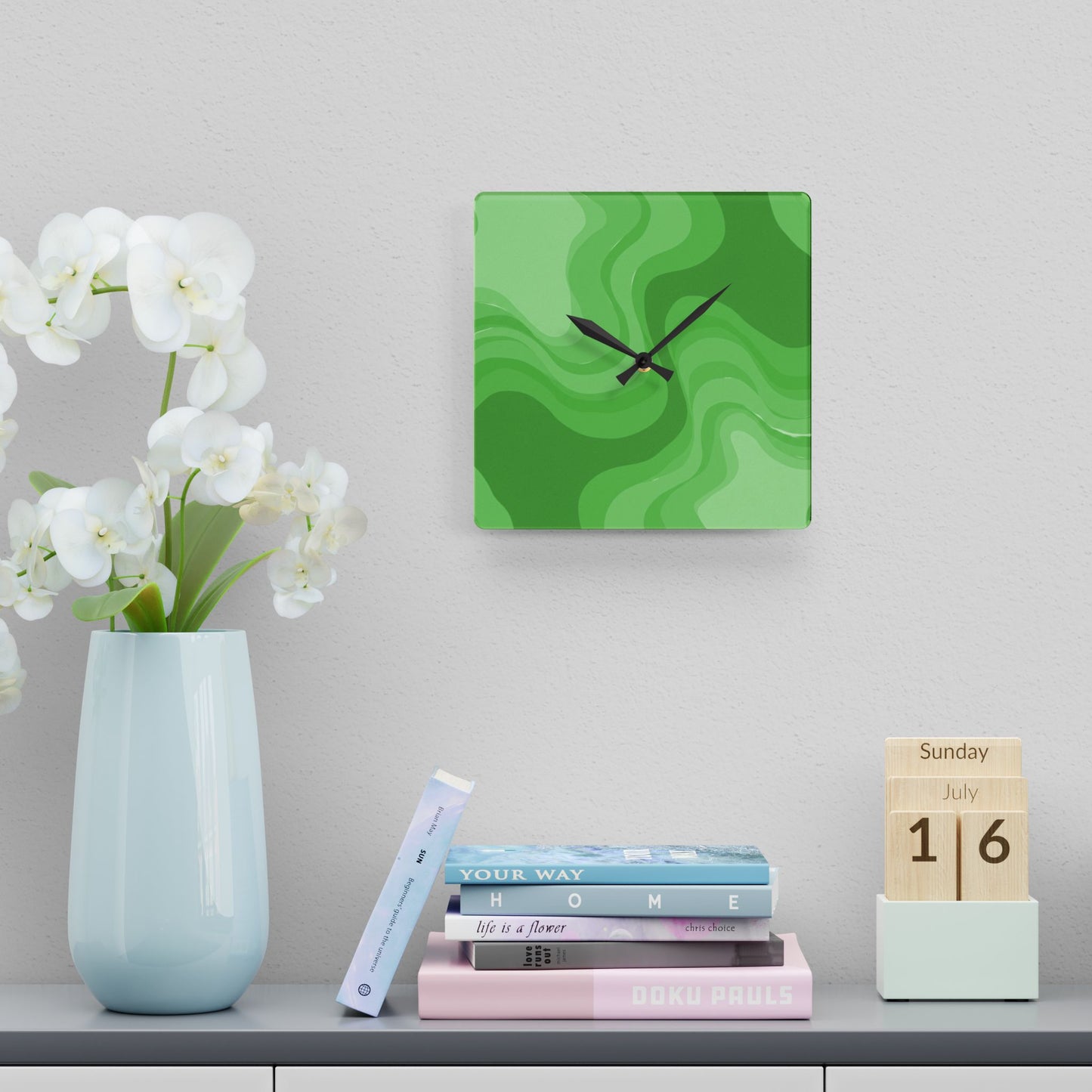 Greenie Meanie Wavey 10.75" x 10.75" Round or Square Acrylic Wall Clock