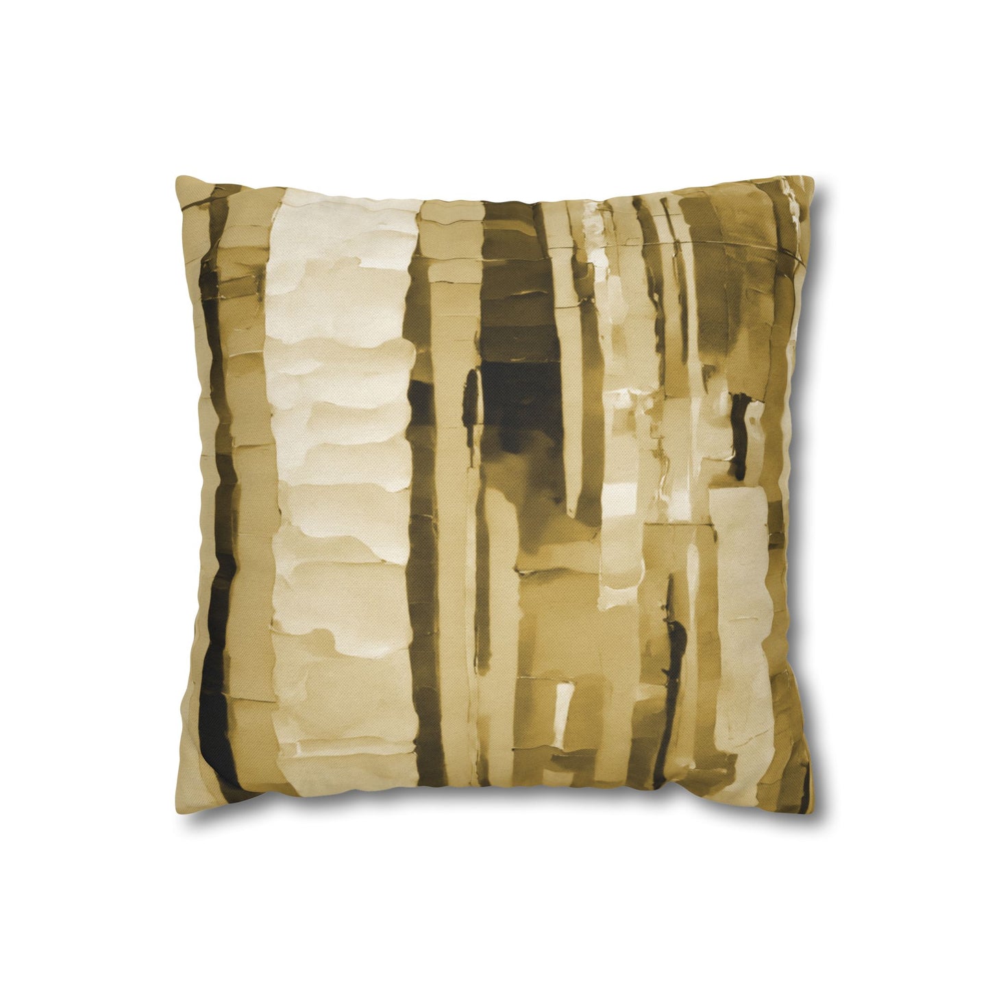 Striped Light Brown Spun Polyester Square Pillowcase, 14" x 14"