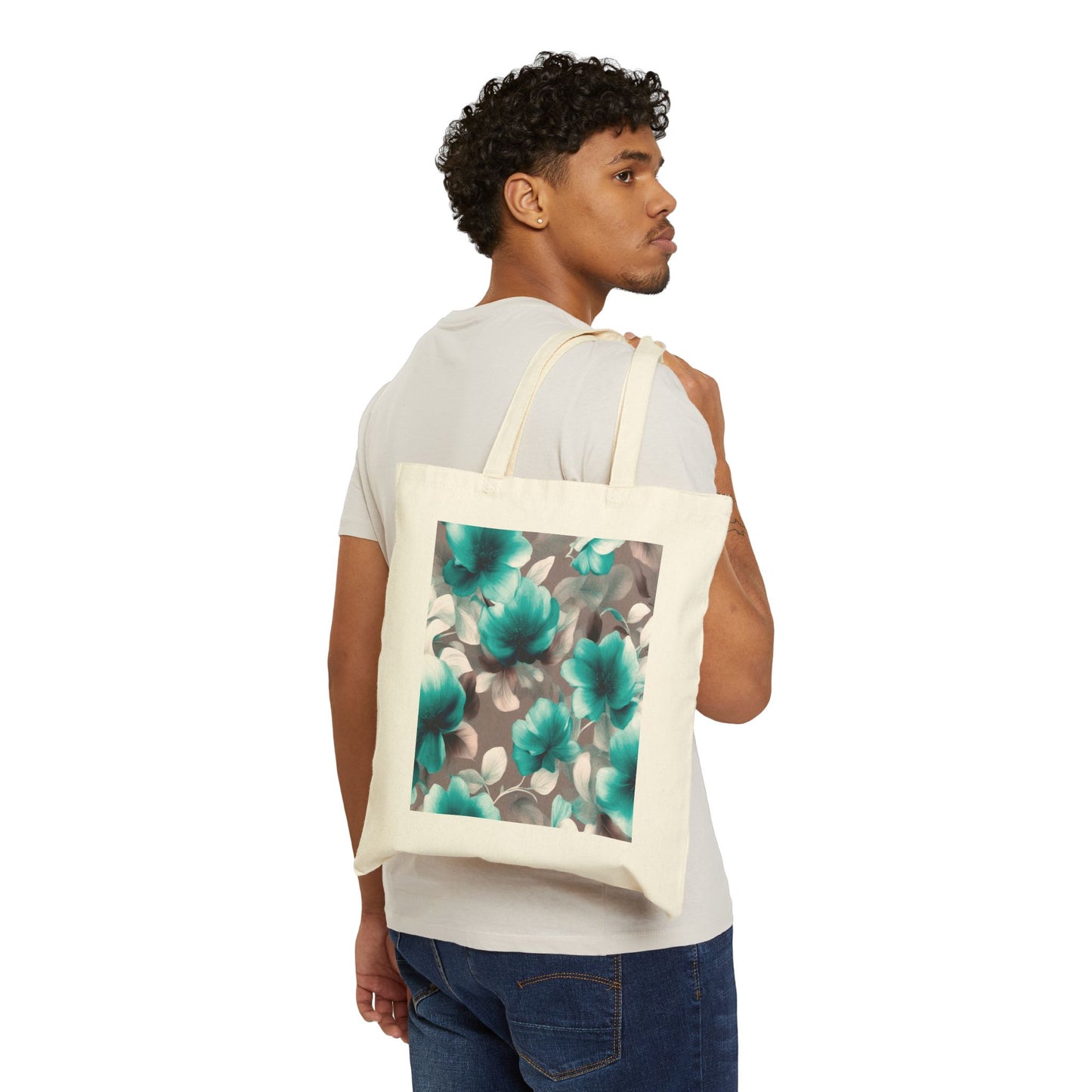 Tif Green Gray Floral Bunch Cotton Canvas Tote Bag