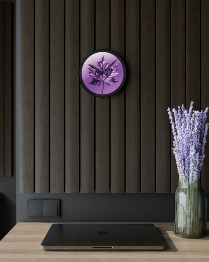 Purple Maple Leaf Acrylic Round Wall Clock, 8" x 8"
