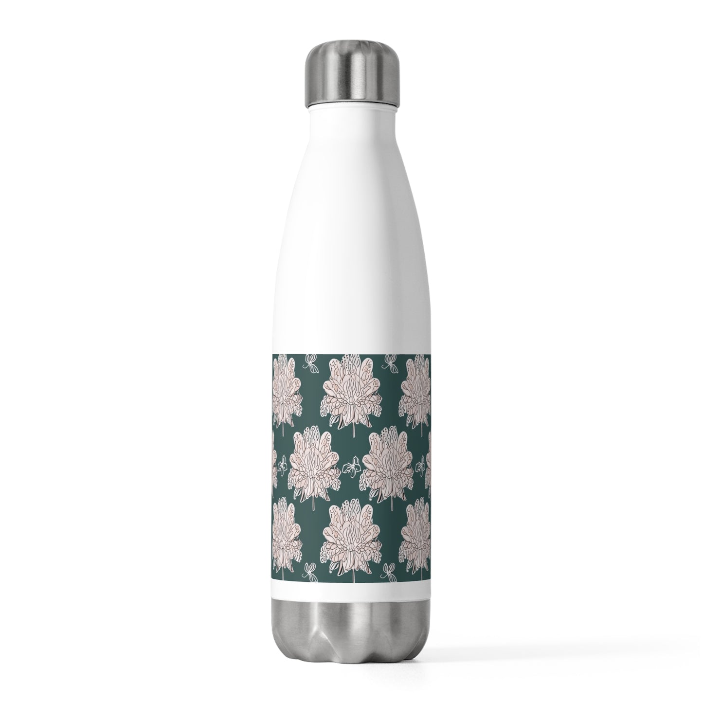 Soft White Floral Butterflies 20oz Insulated Water Bottle