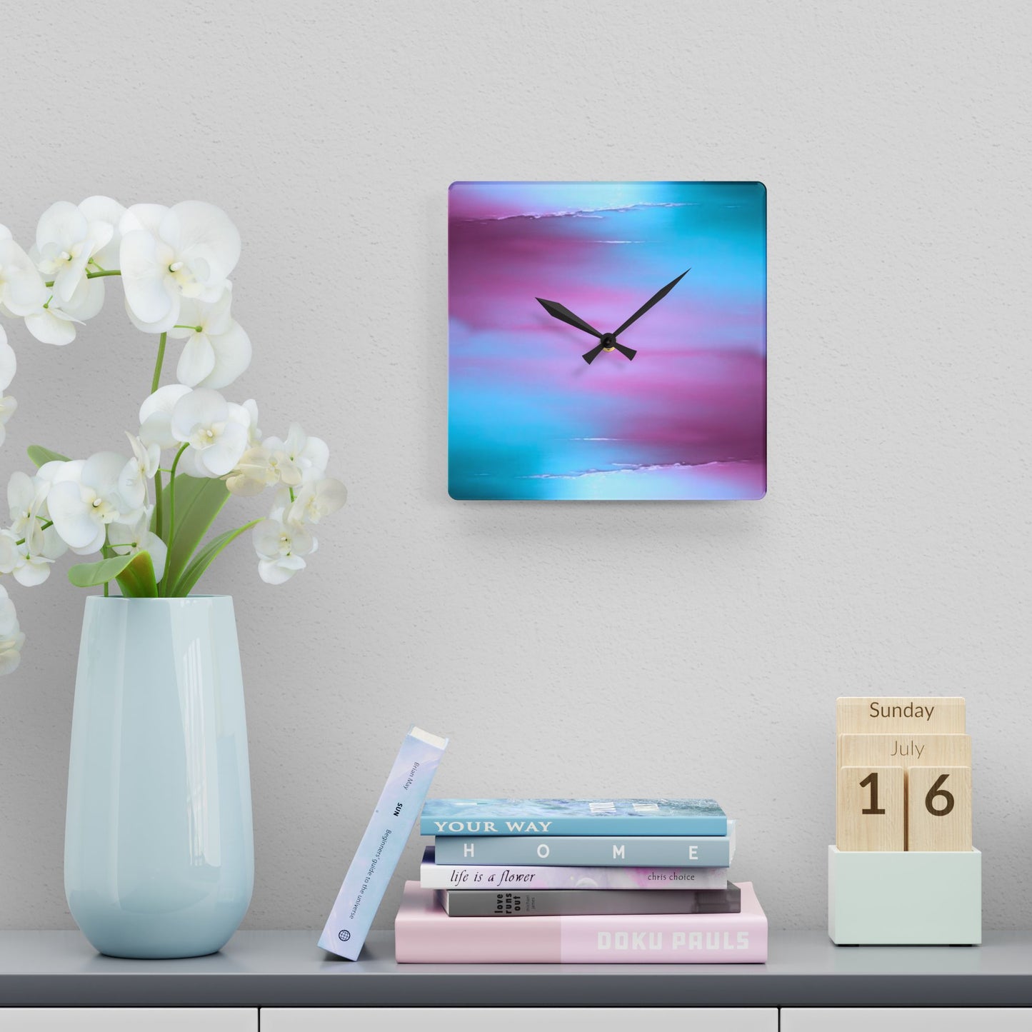 Wine Sea Blue Fog Acrylic Wall Clock, Round or Square, 10.75" x 10.75"