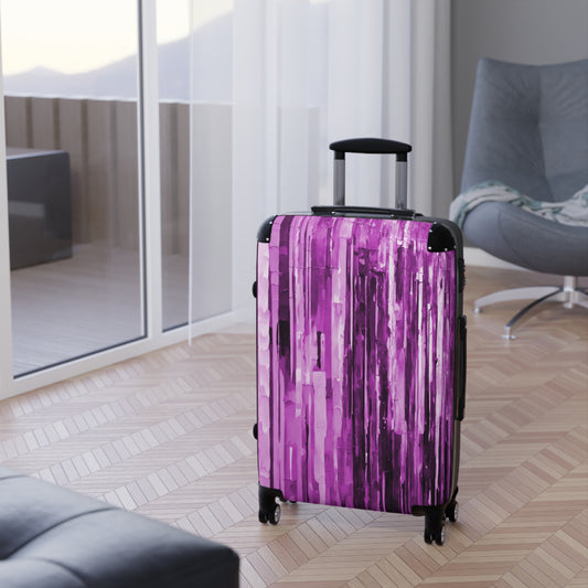 Striped Powder Lavender Medium Suitcase with built in lock, 4 double-wheels, telescopic handle, and ABS back hard-shell