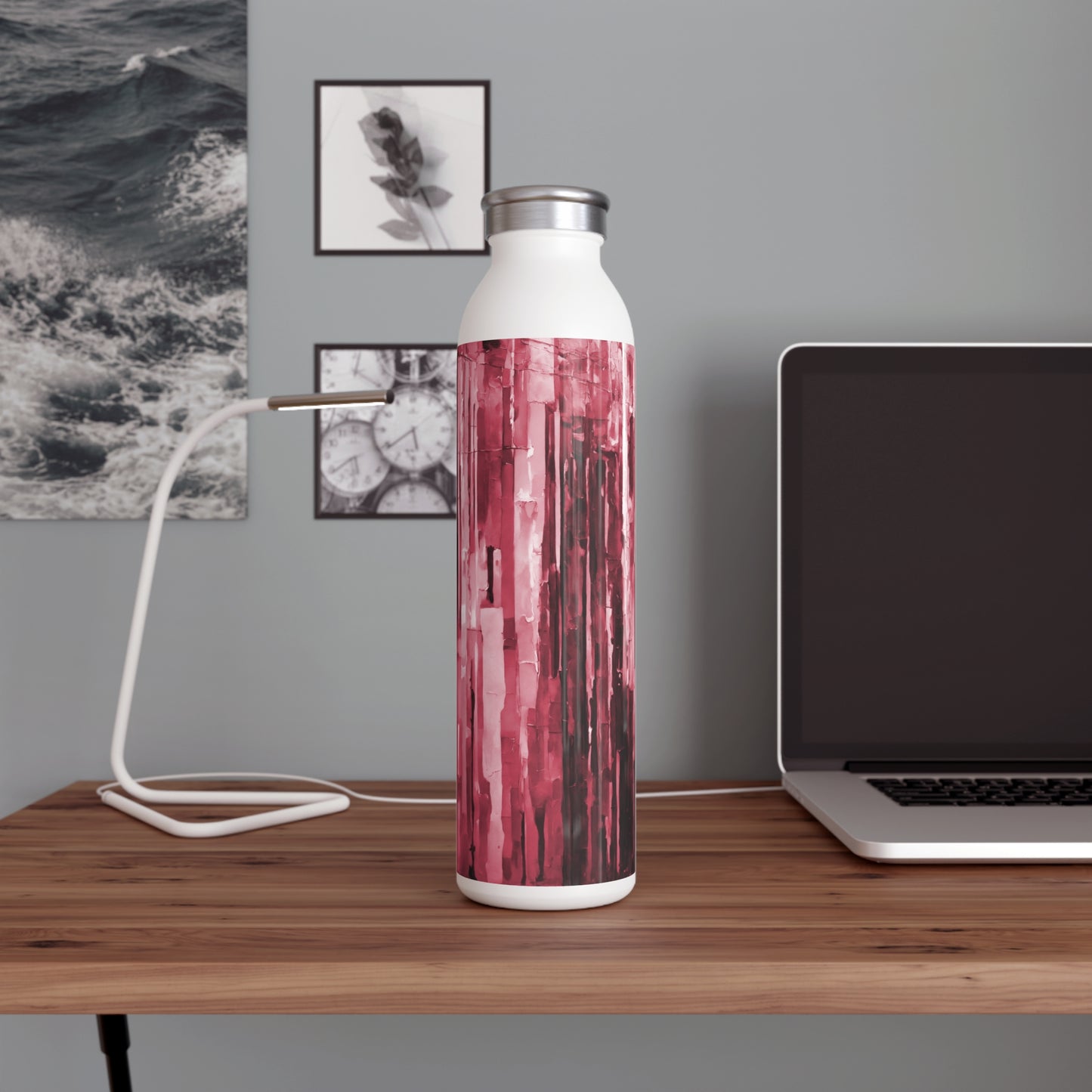 Striped Ruby Slim Water Bottle, 20 oz White