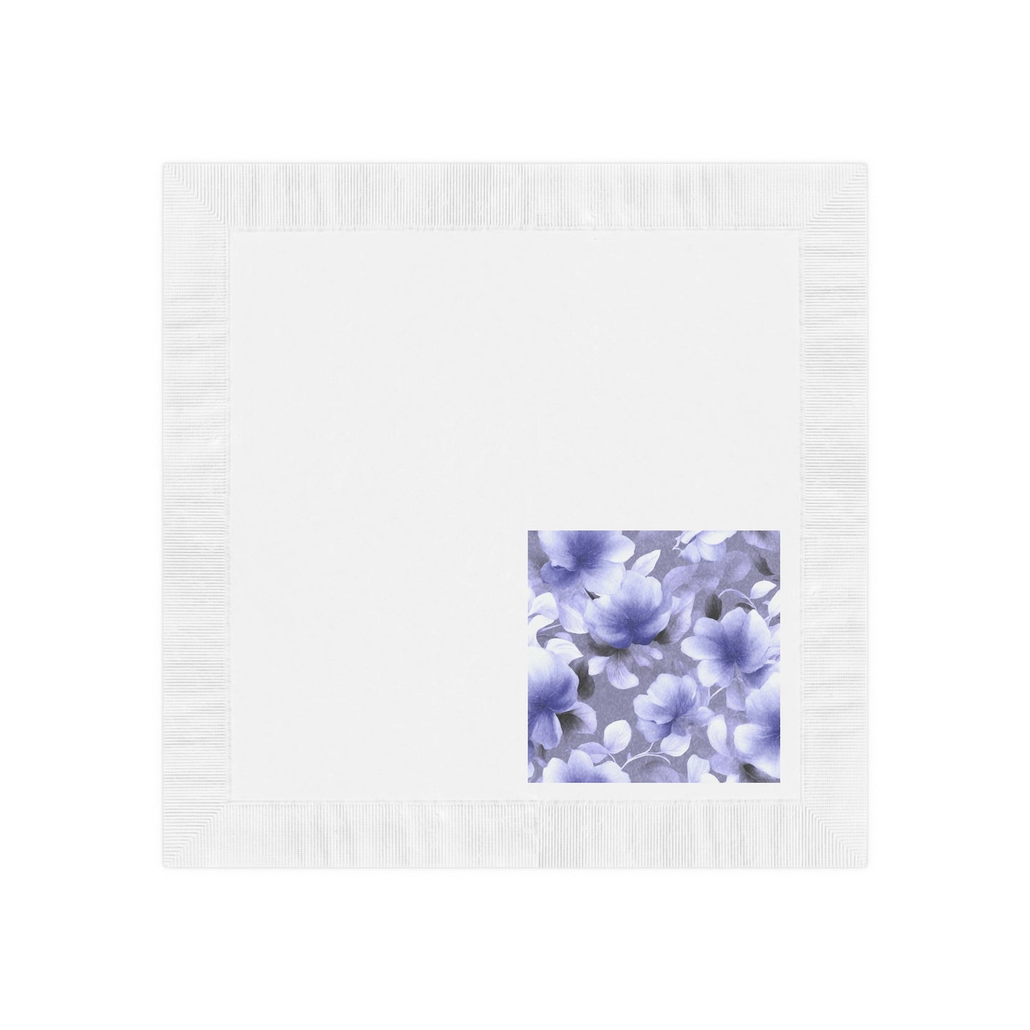 Indigo Blossom Floral Bunch White Coined Napkins, 6.5" x 6.5"