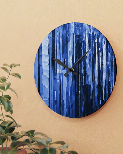 Striped Deep Blue Acrylic Wall Clock, Round or Square, 10.75" x 10.75"