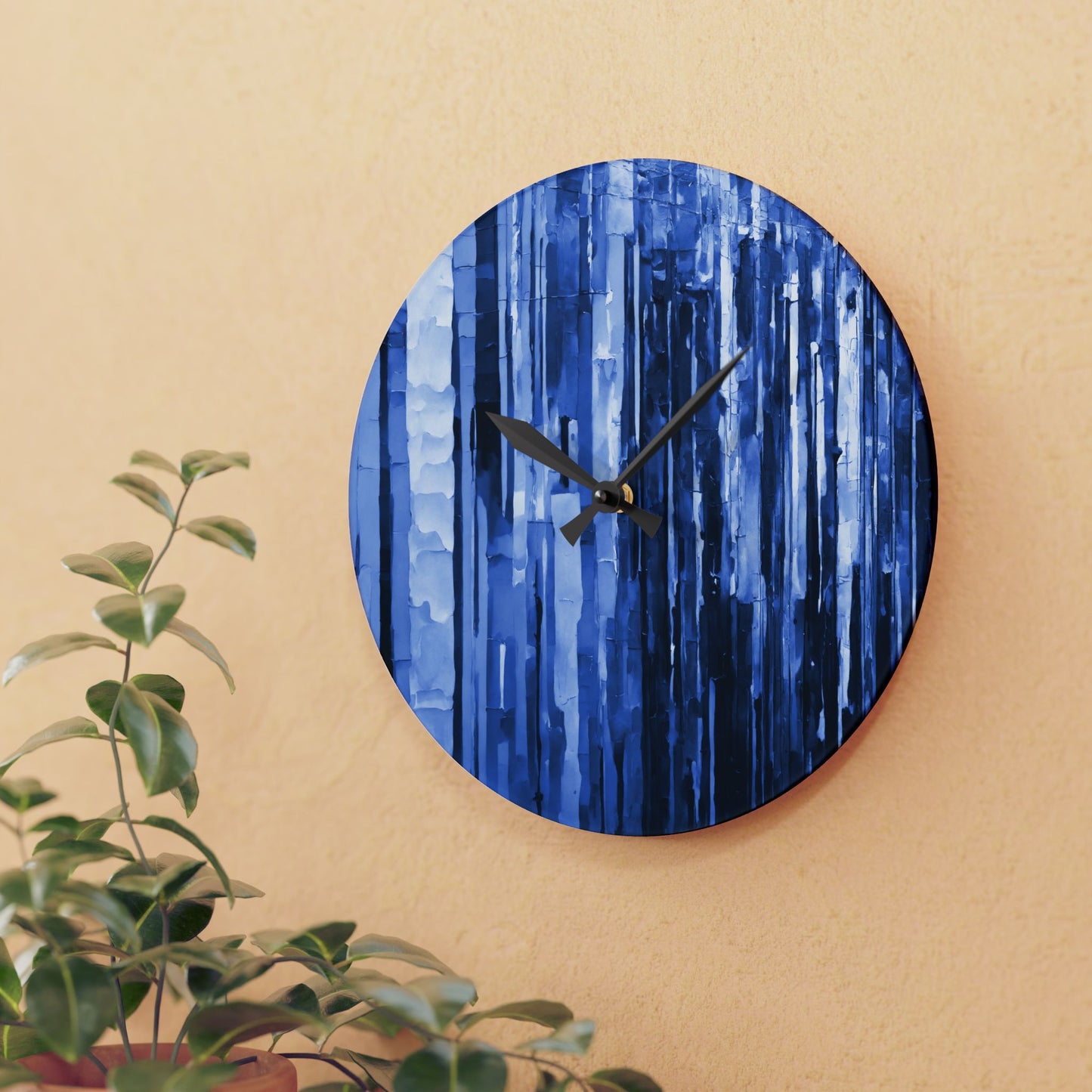 Striped Deep Blue Acrylic Wall Clock, Round or Square, 10.75" x 10.75"