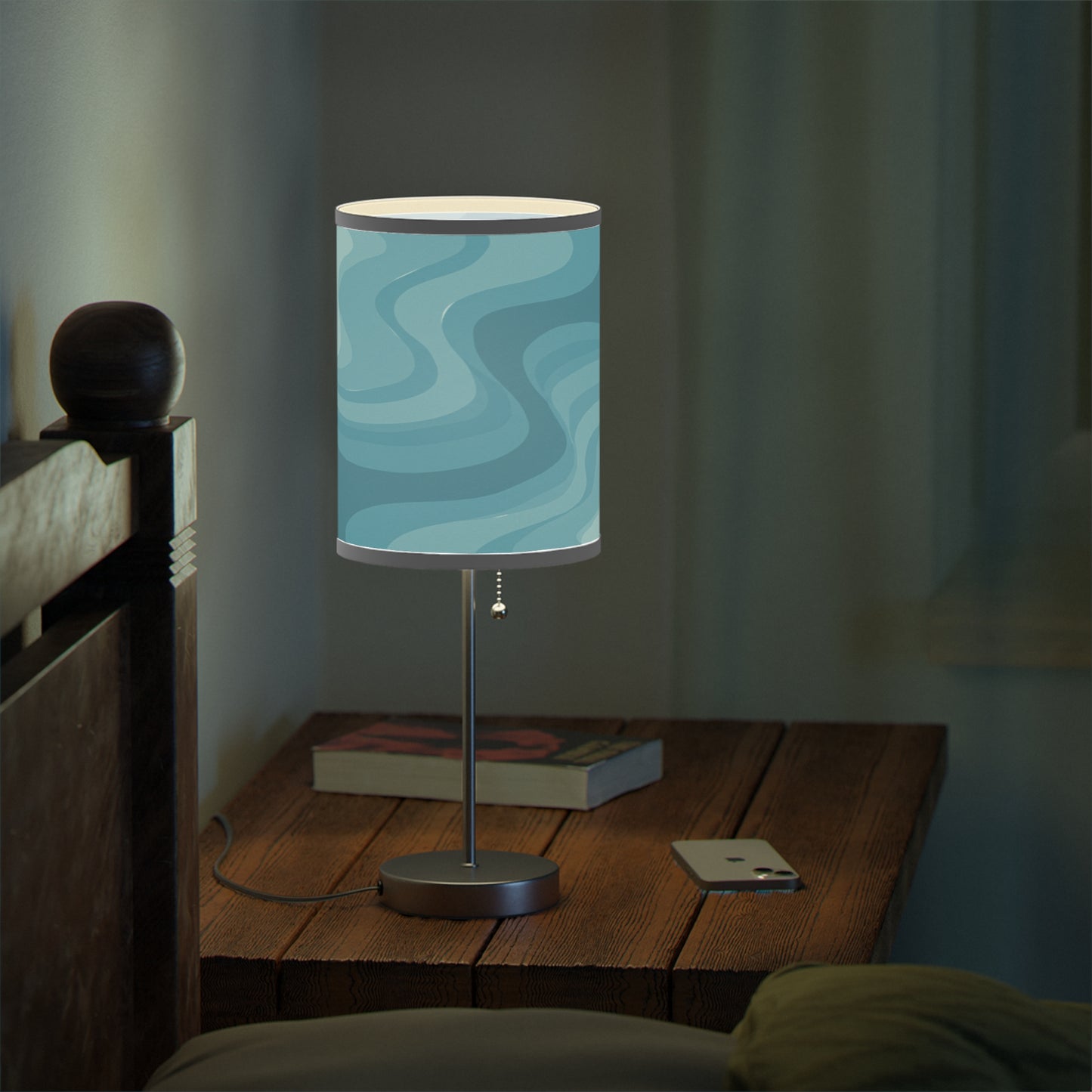 Sky Blue Wavey Table Lamp on a White or Silver Stand, US|CA plug