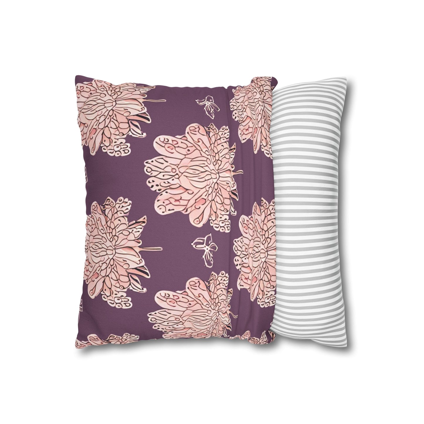 Pink Floral Butterflies Spun Polyester Square Pillowcase, 14" x 14"