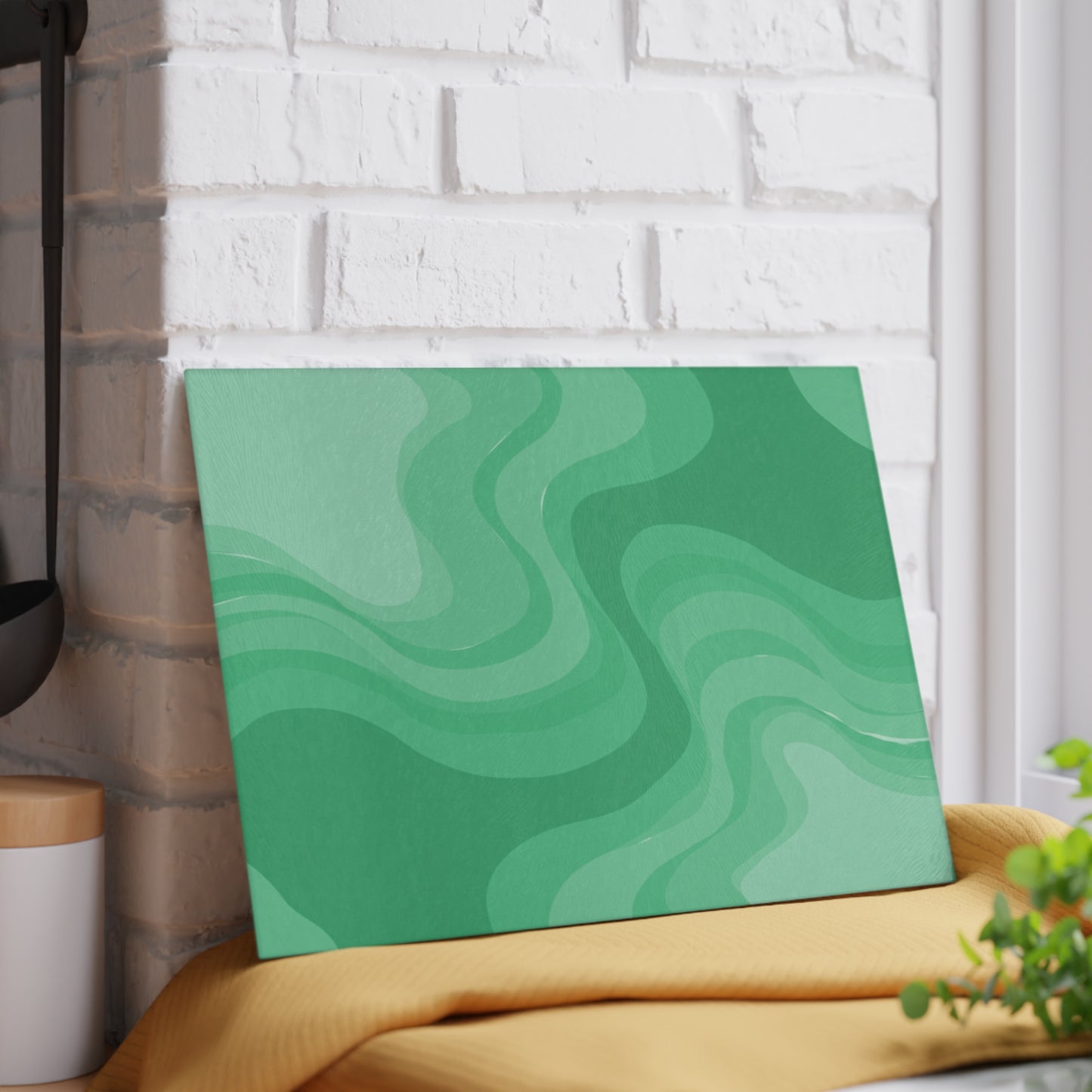 Mint Green Wavey 8" x 11" Glass Cutting Board