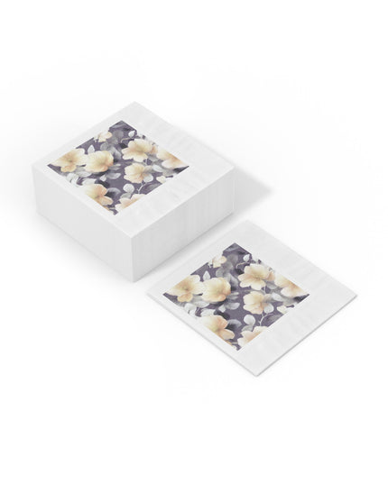 White Blush Floral Bunch White Coined Napkins, 6.5" x 6.5"